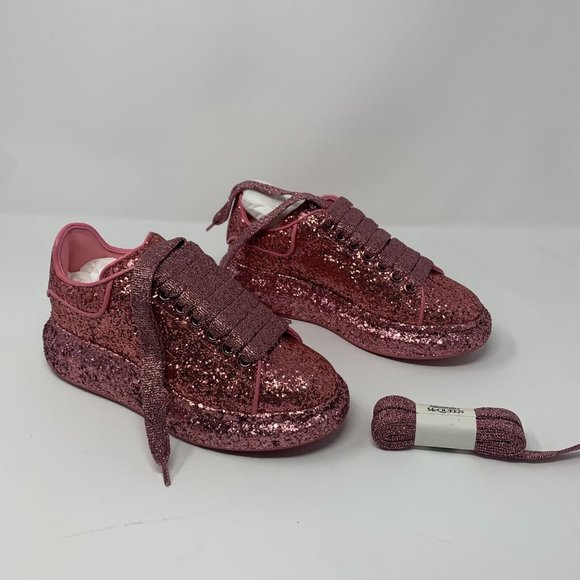Alexander McQueen Oversized Glitter Lace-Up Sneakers Women 35 Pink Leather S0456